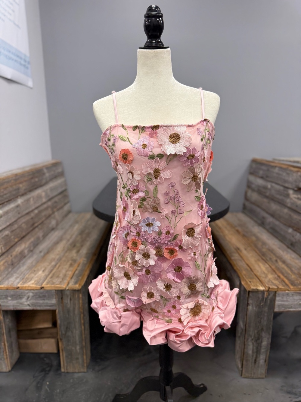 SHEIN Pink Floral Appliqué Mesh Slip Dress